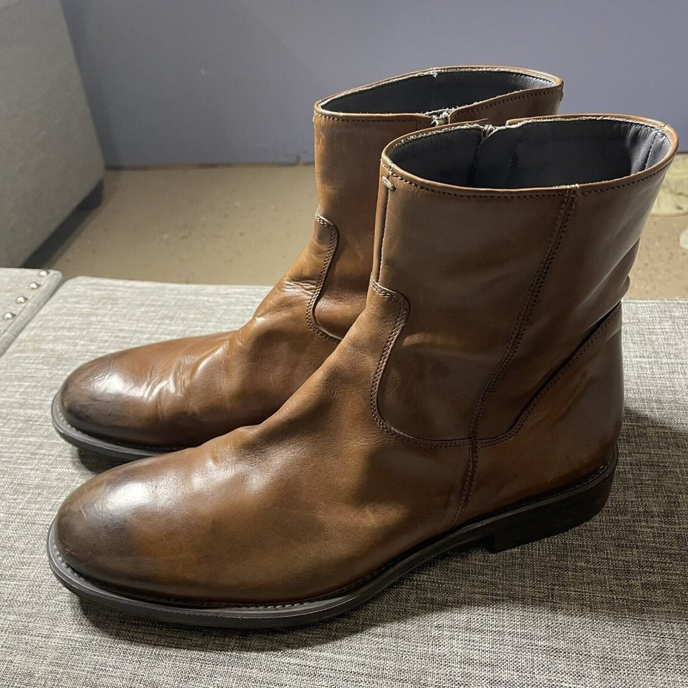 To Boot New York Harrison Zip Boot Brown Burnished Leather Sz  9.5 302301